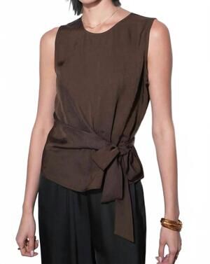 NEW GREYLIN lola sleeveless side tie blouse in brown
